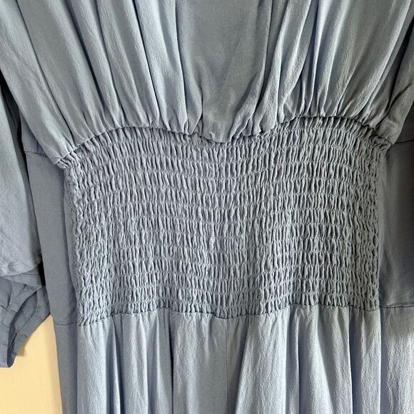 The Kooples Paris Dress Light Blue Button Smock Half Sleeve VNeck Womens 0 XS - Picture 4 of 8